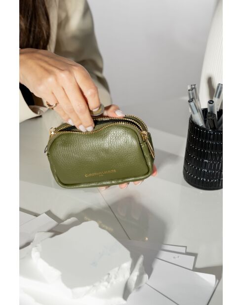 Porte-monnaie en cuir Tamar vert olive - 15x9,5x4 cm