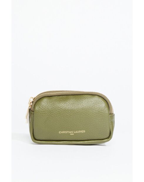 Porte-monnaie en cuir Tamar vert olive - 15x9,5x4 cm