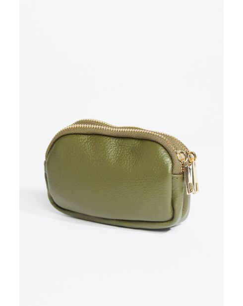 Porte-monnaie en cuir Tamar vert olive - 15x9,5x4 cm