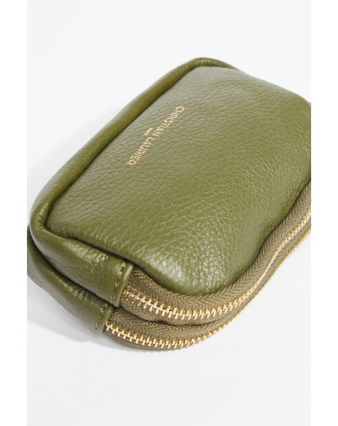Porte-monnaie en cuir Tamar vert olive - 15x9,5x4 cm