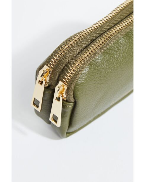 Porte-monnaie en cuir Tamar vert olive - 15x9,5x4 cm