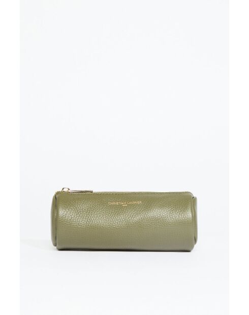 Pochette en cuir Lanae vert olive - 20x10x3 cm