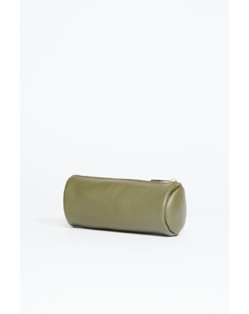 Pochette en cuir Lanae vert olive - 20x10x3 cm
