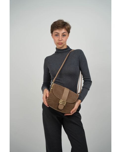 Sac à bandoulière en cuir Noche beige - 25x21x7 cm