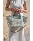 Sac à main en cuir Capri vert / blanc cassé - 42x24x14,5 cm