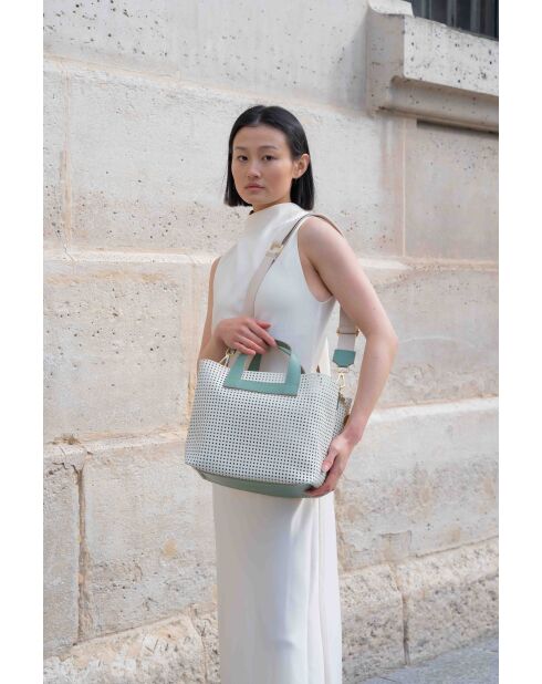 Sac à main en cuir Capri vert / blanc cassé - 42x24x14,5 cm