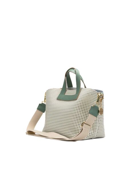 Sac à main en cuir Capri vert / blanc cassé - 42x24x14,5 cm