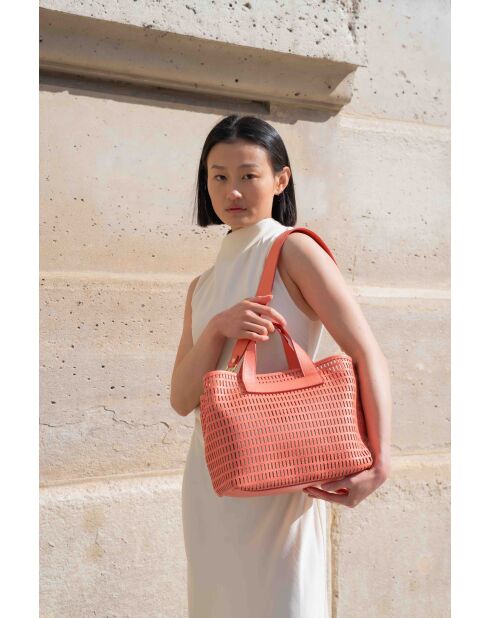 Sac à main en cuir Soleil orange - 42x25 14,5 cm