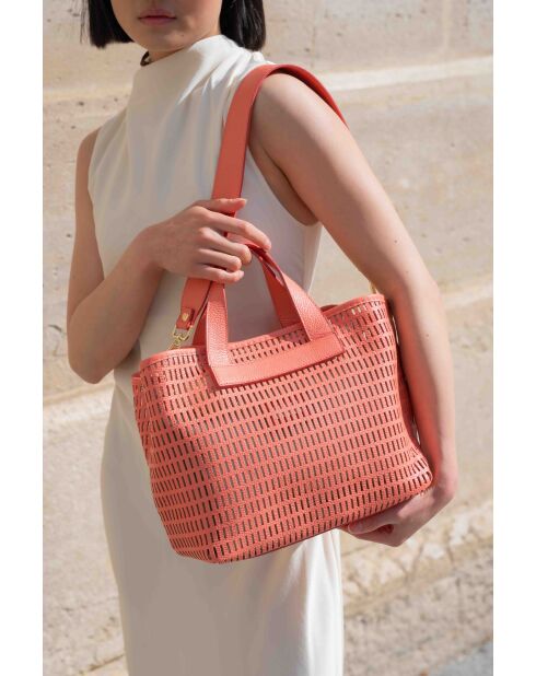 Sac à main en cuir Soleil orange - 42x25 14,5 cm