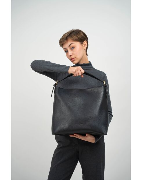 Orient Schultertasche aus schwarzem Leder - 38,5 x 34 x 13 cm