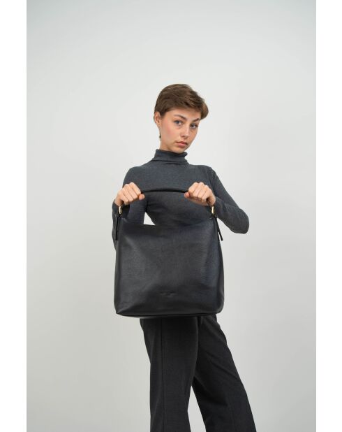 Orient Schultertasche aus schwarzem Leder - 38,5 x 34 x 13 cm