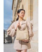 Cremefarbene Schultertasche Calma aus Leder - 26x31x5 cm
