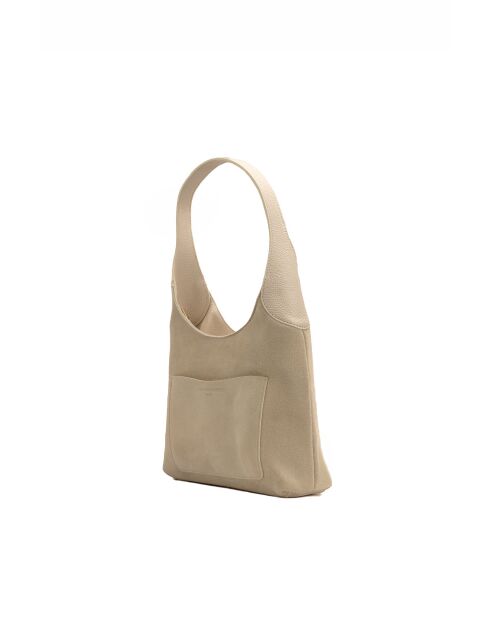 Cremefarbene Schultertasche Calma aus Leder - 26x31x5 cm