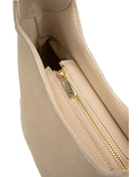 Cremefarbene Schultertasche Calma aus Leder - 26x31x5 cm