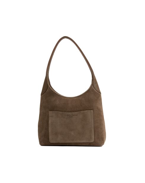 Calma Schultertasche aus taupefarbenem Leder - 26x31x5 cm