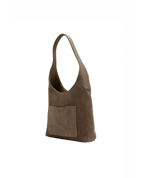 Calma Schultertasche aus taupefarbenem Leder - 26x31x5 cm