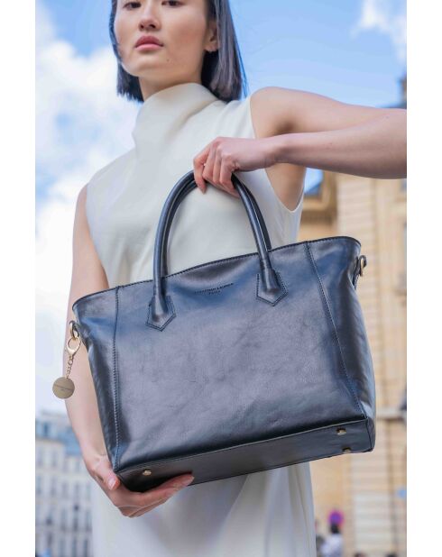 Sac à main en cuir Aurora noir - 39x27x13 cm