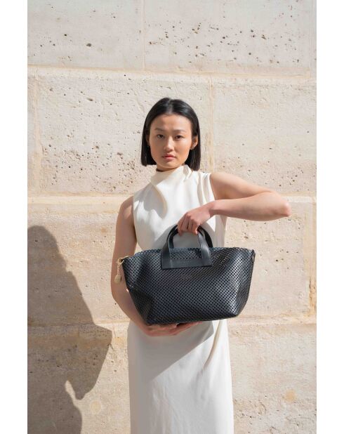 Sac à main en cuir Capri noir - 42x24x14,5 cm