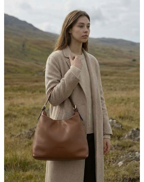 Sac porte épaule en cuir Orient camel - 38,5x34x13 cm
