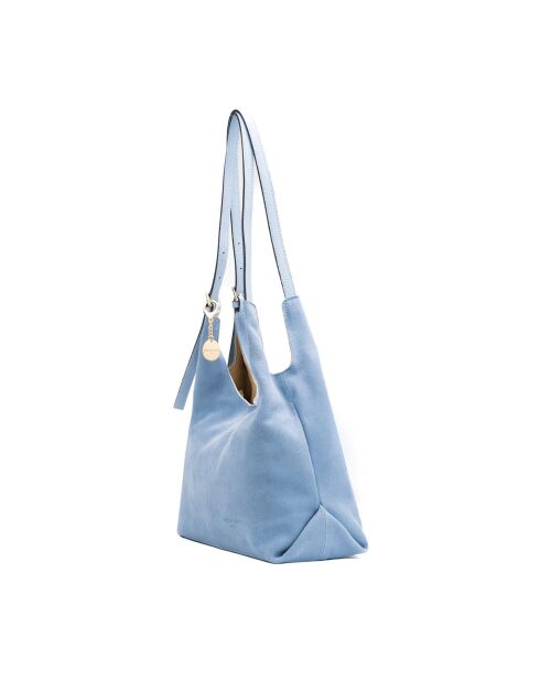 Himmelblaue Sierra Schultertasche aus Leder - 37x22x14 cm