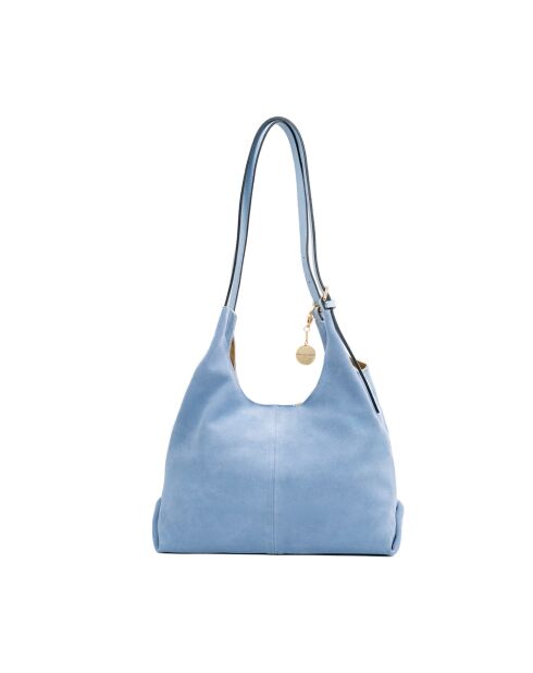 Himmelblaue Sierra Schultertasche aus Leder - 37x22x14 cm