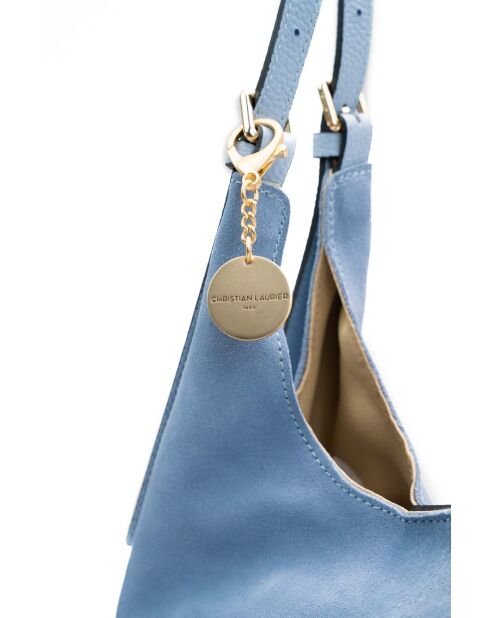 Himmelblaue Sierra Schultertasche aus Leder - 37x22x14 cm