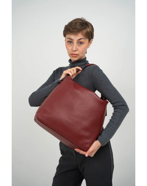 Sac porte épaule en cuir Orient bordeaux - 38,5x34x13 cm
