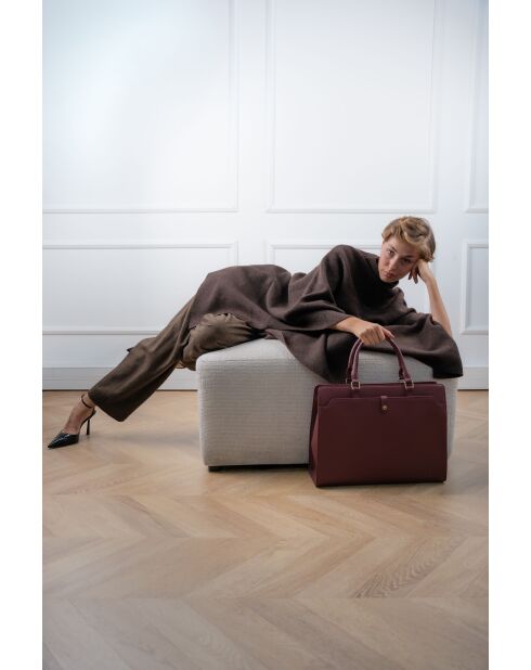 Sac à main en cuir Nya bordeaux - 42x32x14 cm