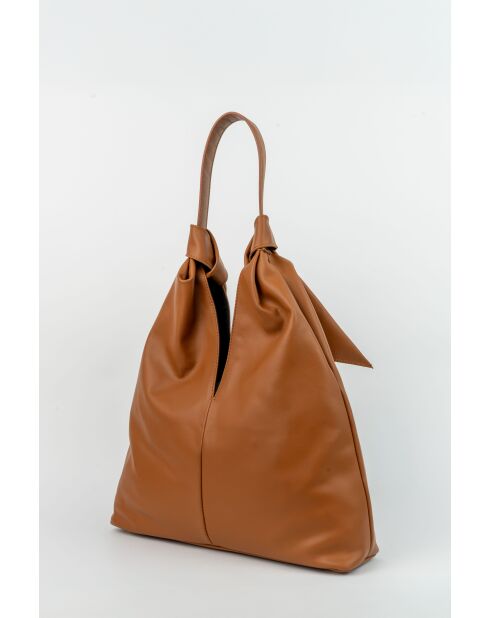 Sac porte épaule en cuir Halo camel - 38x40x10 cm