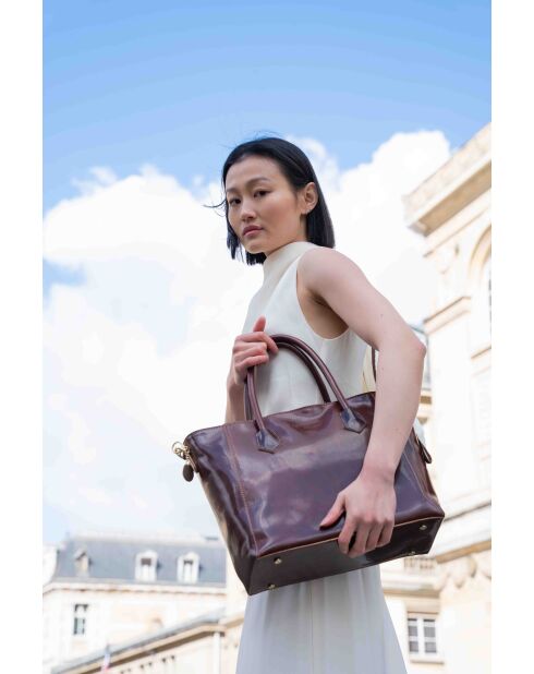 Sac à main en cuir Aurora marron - 39x27x13 cm