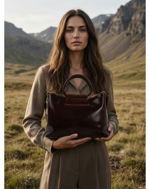 Sac à main en cuir Savannah marron - 33x22x13 cm