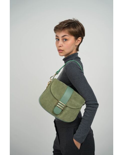 Sac à bandoulière en cuir Noche vert menthe - 25x21x7 cm