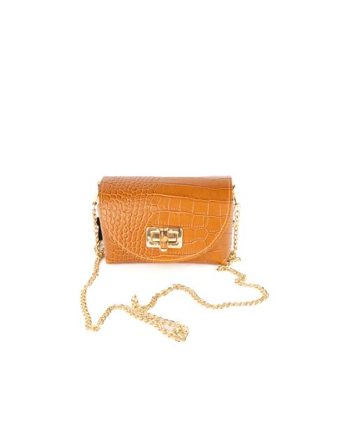 Etienne camel leren schoudertas - 16x10x9 cm