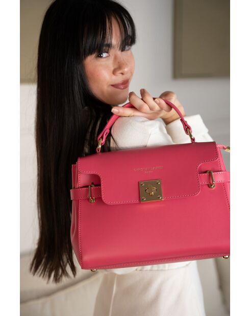 Sac à main en cuir Swang fushia - 28x20x11 cm