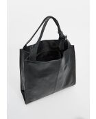 Maxi Agathe Tragetasche aus schwarzem Leder - 38,5 x 37 x 10 cm