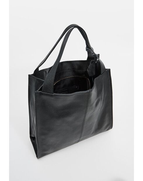 Maxi Agathe Tragetasche aus schwarzem Leder - 38,5 x 37 x 10 cm