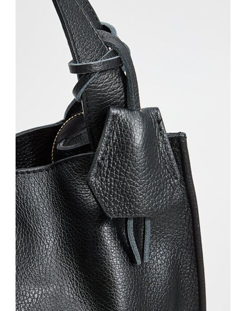 Maxi Agathe Tragetasche aus schwarzem Leder - 38,5 x 37 x 10 cm