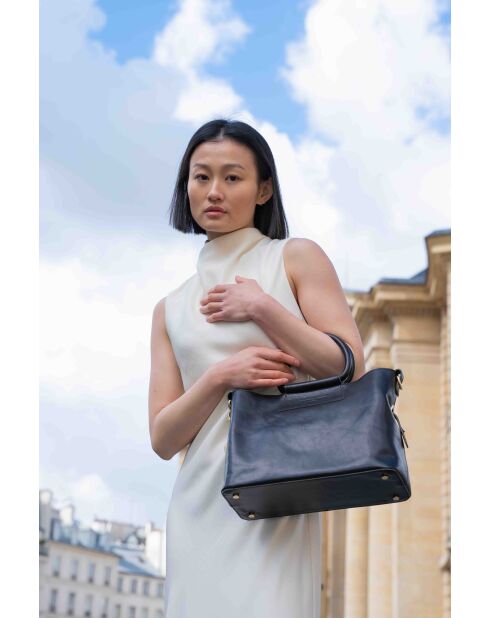 Sac à main en cuir Savannah noir - 33x22x13 cm
