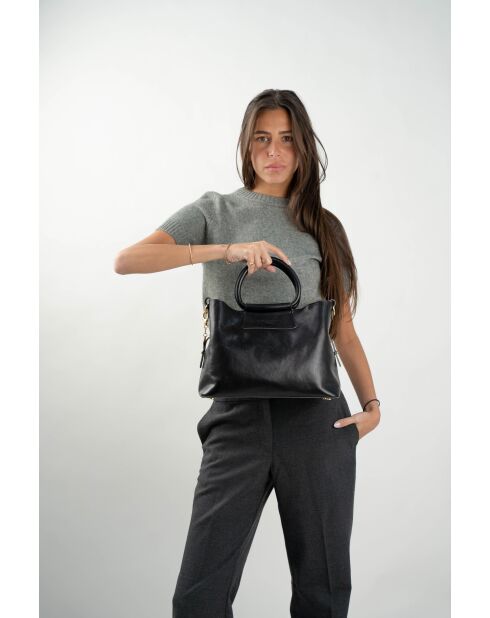 Sac à main en cuir Savannah noir - 33x22x13 cm