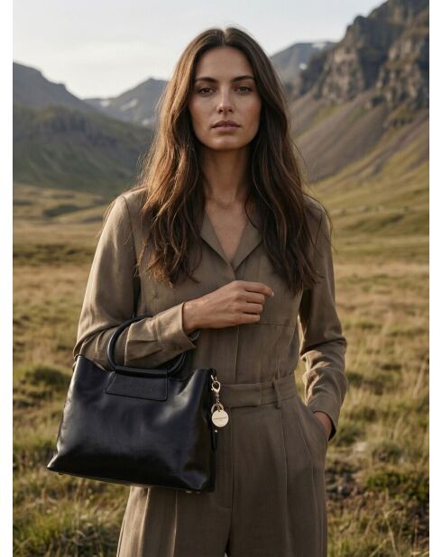 Sac à main en cuir Savannah noir - 33x22x13 cm