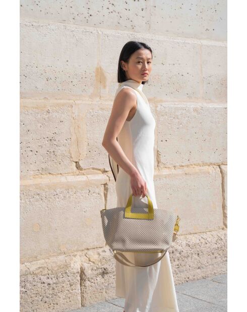 Sac à main en cuir Capri blanc cassé / jaune - 42x24x14,5 cm