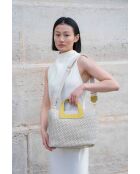 Sac à main en cuir Capri blanc cassé / jaune - 42x24x14,5 cm