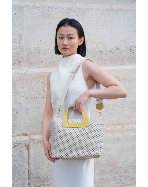 Sac à main en cuir Capri blanc cassé / jaune - 42x24x14,5 cm