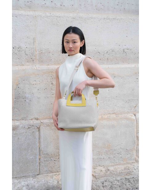 Sac à main en cuir Capri blanc cassé / jaune - 42x24x14,5 cm