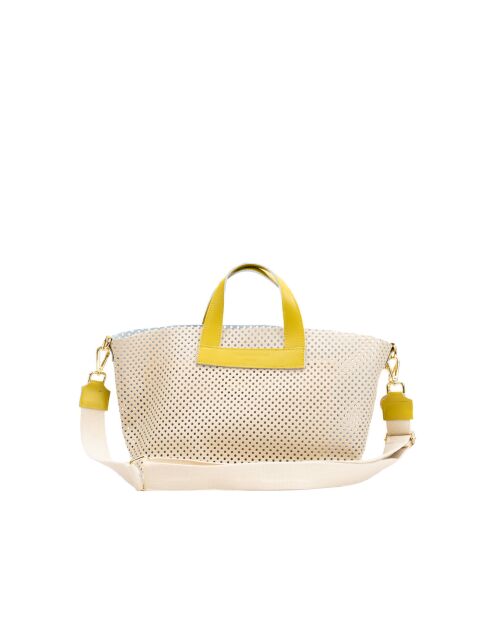 Sac à main en cuir Capri blanc cassé / jaune - 42x24x14,5 cm