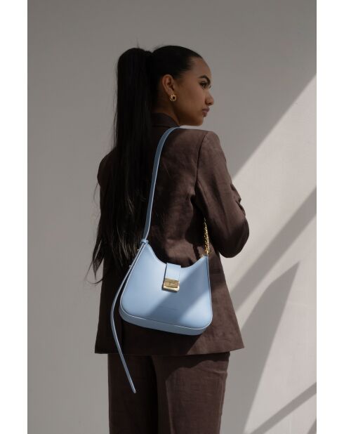 Sac à bandoulière en cuir Hely bleu ciel - 24x22x6.5 cm