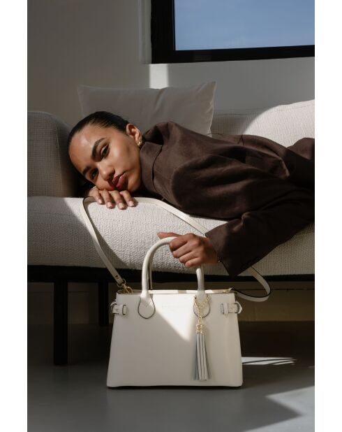 Sac à main en cuir Mini Anita beige - 30x19x13 cm