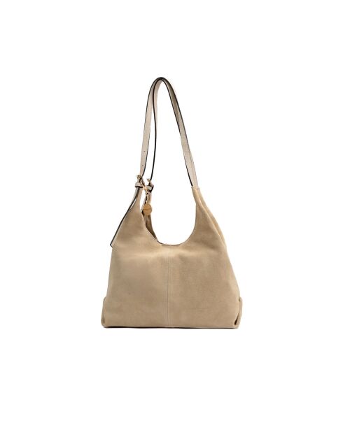 Sac porte épaule en cuir Sierra beige - 37x22x14 cm