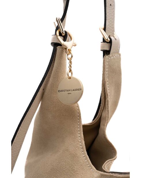 Sac porte épaule en cuir Sierra beige - 37x22x14 cm