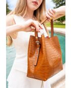 Lola Crocos Schultertasche aus kamelfarbenem Leder - 27x28x14 cm